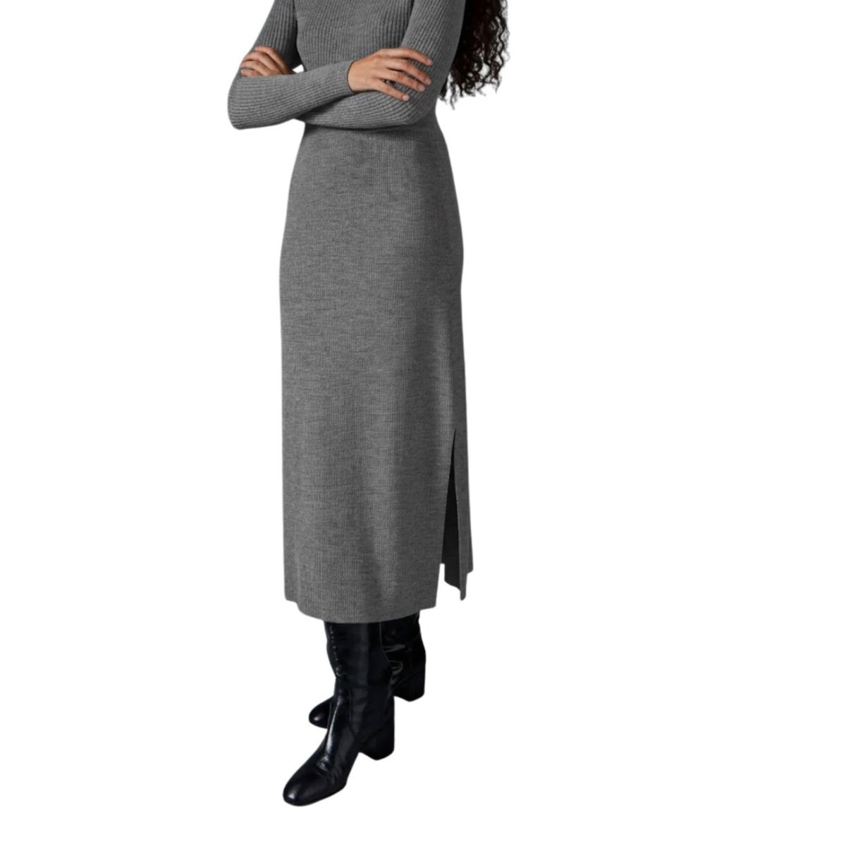 Spódnica damska Rodier Juoe Droit midi szara z wełną i kaszmirem-XL