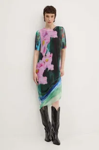 Desigual sukienka GARAZI kolor zielony midi prosta 24WWVK78 - Sukienki - miniaturka - grafika 1