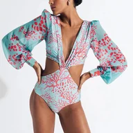 Stroje kąpielowe - Strój kąpielowy w stylu boho - Niebieski XL - miniaturka - grafika 1