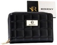 Portfele - Mały portfel damski Rovicky na zatrzask kompaktowa pikowana portmonetka na suwak, czarny - miniaturka - grafika 1