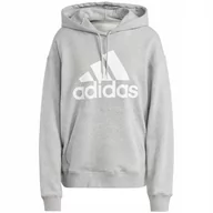 Bluzy damskie - Bluza damska adidas Essentials Big Logo Oversized French Terry Hoodie szara - miniaturka - grafika 1