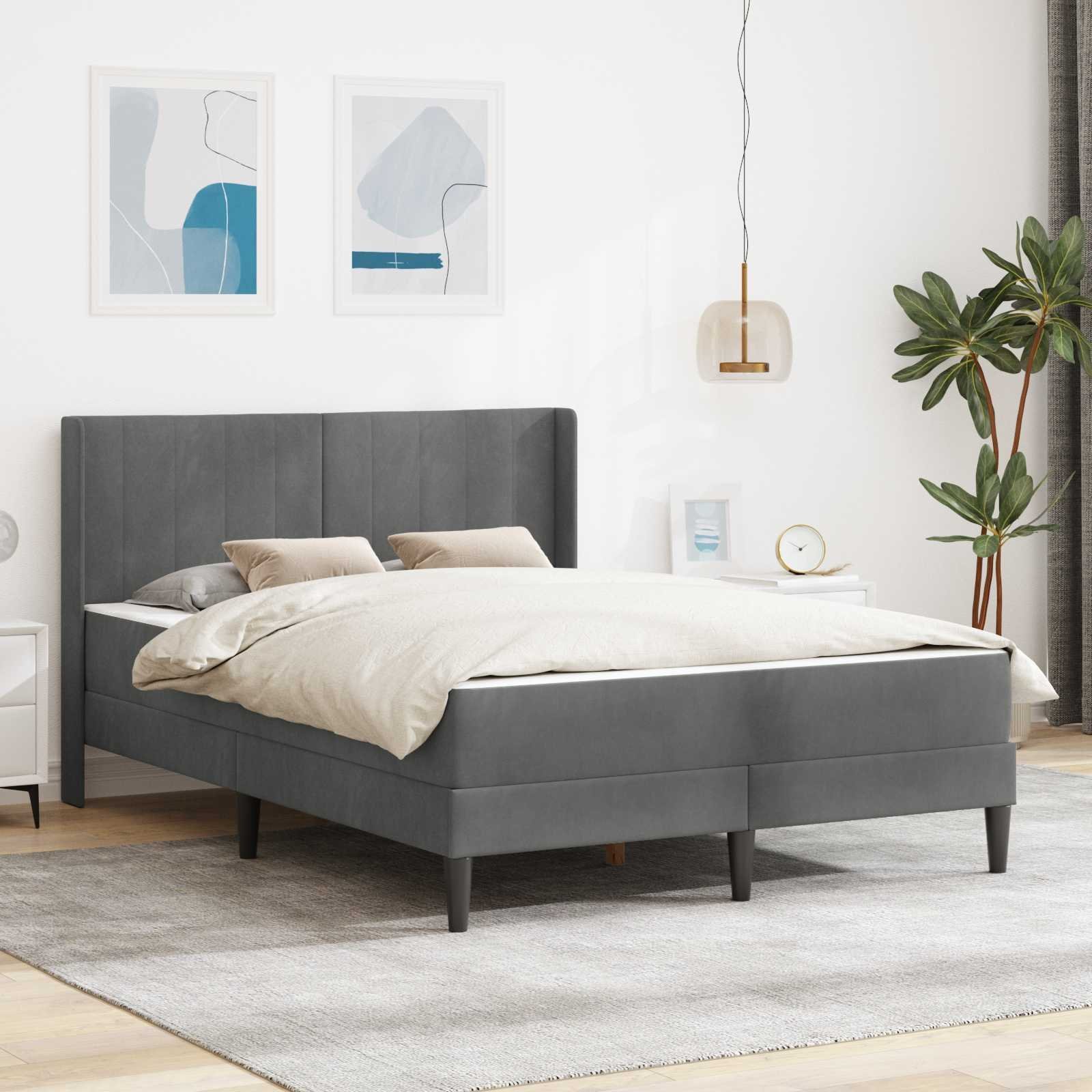vidaXL vidaXL Ramka łóżka Ciemnoszary 140 x 190 cm Aksamit