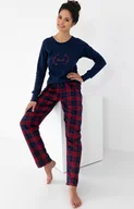 Piżamy damskie - Dwuczęściowa piżama damska flanelowe spodnie w kratę Emmeline, Kolor granatowo-czerwony, Rozmiar S, SENSIS - Intymna - miniaturka - grafika 1