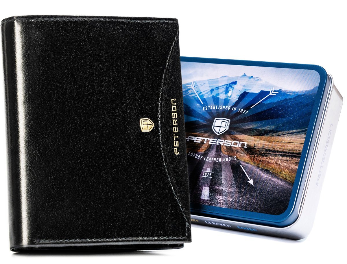 Męski portfel skórzany Peterson na karty elegancka portmonetka z ochroną RFID, czarny