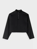 Bluzy sportowe damskie - Damska bluza dresowa nierozpinana bez kaptura 4F 4FWAW24TSWSF1337 - czarna - miniaturka - grafika 1
