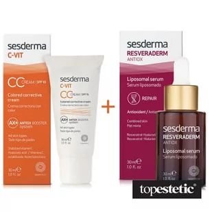 Sesderma C Vit CC Cream SPF 15 + Resveraderm Liposomal Serum ZESTAW Krem CC z ochroną 30 ml + Serum liposomowe 30 ml - Zestawy kosmetyków damskich - miniaturka - grafika 1