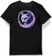 Koszulki męskie - Koszulka męska czarna z motywem szarego kota w magicznej poświacie M - miniaturka - grafika 1