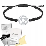 Bransolety męskie - Bransoleta Męska Piłka Nożna SREBRO 925 Sznurek Prezent DEDYKACJA GRATIS - miniaturka - grafika 1