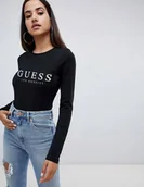 Bluzki damskie - Bluzka damska Guess Los Angeles z długim rękawem, longsleeve, CZARNA, S - miniaturka - grafika 1