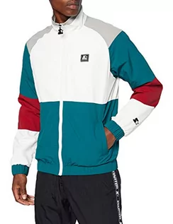 Kurtki męskie - STARTER BLACK LABEL Męska kurtka Crinkle Jogging Track Jacket z wyszywanym logo i naszywką, sportowa kurtka w stylu retro, zielona/biała/czerwona, rozmiar S do XXL, Retro Grn/Wht/Brick Rd/Gry, XL - grafika 1