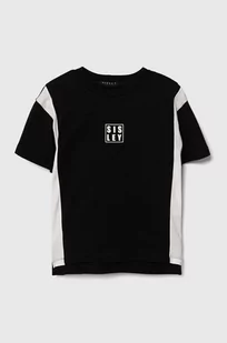 Sisley t-shirt bawełniany dziecięcy kolor czarny z nadrukiem - Koszulki dla chłopców - miniaturka - grafika 1