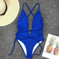 Stroje kąpielowe - Strój kąpielowy z ozdobnymi sznureczkami - Niebieski L - miniaturka - grafika 1