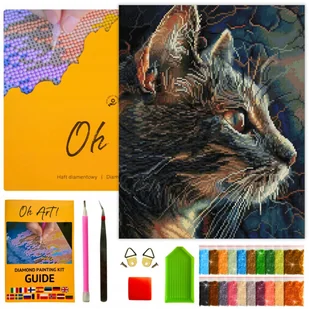 Haft Diamentowy Kot 40x50cm Mozaika 5D Zestaw do wyklejania diamentów OhArt - Zabawki kreatywne - miniaturka - grafika 1