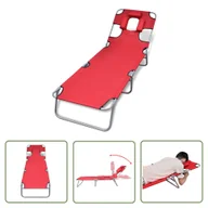 Leżaki ogrodowe - The Living Store Składany leżak z podgłówkiem - malowana stal - czerwony - Leżak - miniaturka - grafika 1