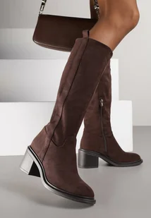 Brązowe Kozaki Oficerki Vices na Słupku z Ozdobnymi Panelami przy Cholewce Aforrive - Kozaki damskie - miniaturka - grafika 1