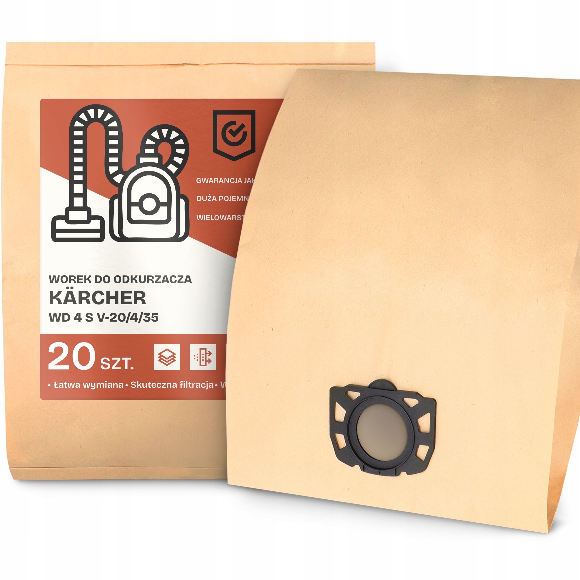 20x Worek do Odkurzacza Kärcher Wd 4 S V-20/4/35 Papierowy Duży Worki 2A-W