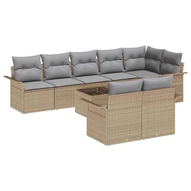 9-częściowy zestaw sofy ogrodowej, beżowo-szary, rattan, 8 osób