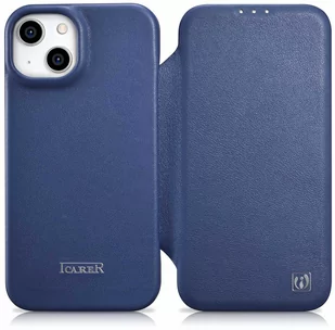 iCarer CE Premium Leather Folio Case skórzane etui iPhone 14 Plus z klapką magnetyczne MagSafe niebieski (WMI14220715-BU) - Etui i futerały do telefonów - miniaturka - grafika 1