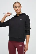 Bluzy damskie - Reebok bluza damska kolor czarny z kapturem gładka - miniaturka - grafika 1