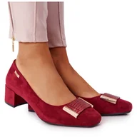 Czółenka - Zamszowe Czółenka Na Obcasie Sergio Leone PB142 Bordowe czerwone wielokolorowe - miniaturka - grafika 1