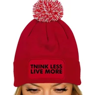 Czapki damskie - CZAPKA POMPON ZIMOWA Czerwona THINK LESS LIVE MORE Zabawne Wzory - miniaturka - grafika 1