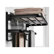 Wieszaki łazienkowe - Wieszak na ręczniki łazienkowe, składana półka do przechowywania, aluminiowa przestrzeń, ścienny uchwyt na ręczniki łazienkowe (50 cm, czarny) - miniaturka - grafika 1