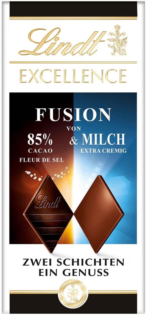 zekolada LINDT Excellence Fusion 85% gorzka z solą i mleczna 100 g
