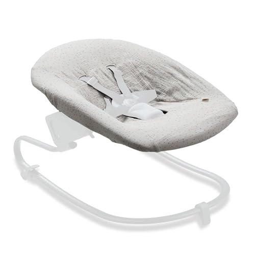 hauck Pokrowiec na huśtawkę Alpha Bouncer Premium, Alpha Bouncer Deluxe, Alpha Bouncer 2w1, oddychająca szyfonowa bawełna, 85 cm x 74 cm x 0,25 cm, beżowy w kropki