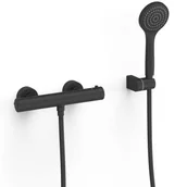 Baterie wannowe i prysznicowe - Bateria termostatyczna naścienna Tres Base plus czerń matowa 21616409NM - miniaturka - grafika 1