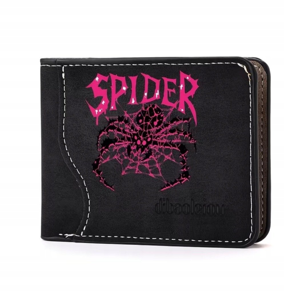Czarny Portfel Spider Różowy Napis Spiderman Pajęczyna Modny Prezent Y2K