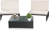 Meble ogrodowe - Mucola zestaw wypoczynkowy ogrodowy z polirattanu 2 fotele i stół salon ogrodowy meble ogrodowe zestaw jadalniany - czarny - miniaturka - grafika 1
