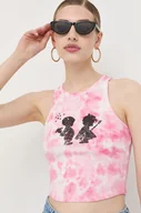 Koszulki sportowe damskie - Guess top x Banksy damski kolor różowy - miniaturka - grafika 1