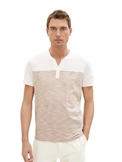 Koszulki męskie - TOM TAILOR Męski T-shirt Serafino, 32034 - White Streaky Melange, XXL - grafika 1