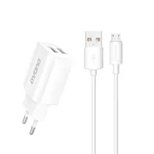 Ładowarki do telefonów - Dudao ładowarka sieciowa EU 2x USB 5V/2.4A + kabel micro USB biały (A2EU + Micro white) - miniaturka - grafika 1