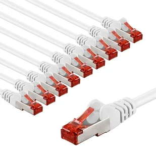 goobay 65988 CAT6 kabel sieciowy w zestawie po 10 szt./kabel krosowy ekranowany S/FTP/CU Ethernet, PiMF, LSZH/Cat 6 kabel z 10 Gbits/biały / 10 x 3 m - Kable miedziane - miniaturka - grafika 1