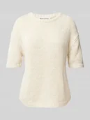 Swetry damskie - Sweter z dzianiny o luźnym kroju z krótkim rękawem - miniaturka - grafika 1