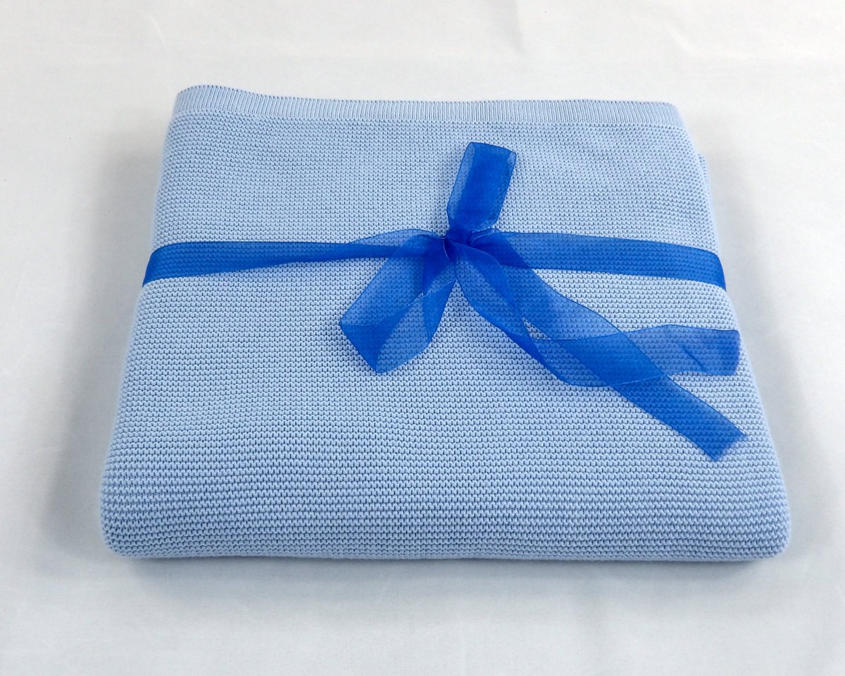 Kocyk dziecięcy niemowlęcy dziany 100% Bawełna do wózka łóżeczka na prezent [Błękit]