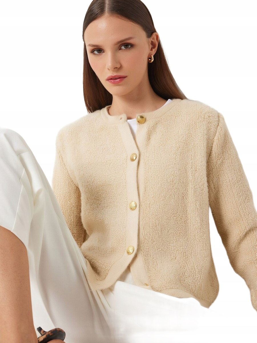 TRENDYOL ELEGANCKI KREMOWY SWETER DAMSKI Z GUZIKAMI Standart 5BA