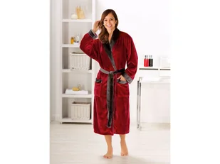 Gözze Płaszcz kąpielowy damski/męski, jedwabisty w dotyku, z szalowym kołnierzem, 2 kieszenie i pasek (L, Czerwony) - Szlafroki męskie - miniaturka - grafika 1