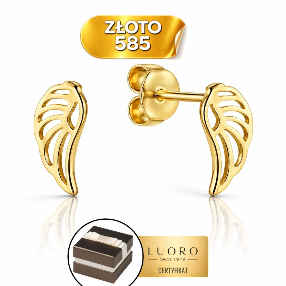 KOLCZYKI ZŁOTE 585 14K SKRZYDEŁKA NA SZTYFCIE 10 MM ELEGANCKIE PREZENT