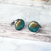 Spinki do mankietów i krawatów - Cosmic marble - spinki do koszuli ze szkłem artystycznym - miniaturka - grafika 1