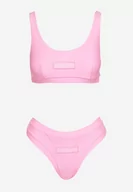 Stroje kąpielowe - Różowe Bikini Usztywniony Biustonosz w Sportowym Stylu Wycięty Dół z Naszywką Bethmarie - miniaturka - grafika 1