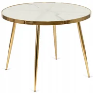 Stoły - Stół Okrągły Szklany Glamour Do Kuchni Jadalni Salonu Biały Marmur TINGA - miniaturka - grafika 1