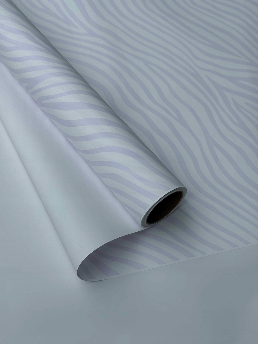 Papier Folia satynowy do pakowania ze wzorem ZEBRA, Biały + lawenda 50cmx9m