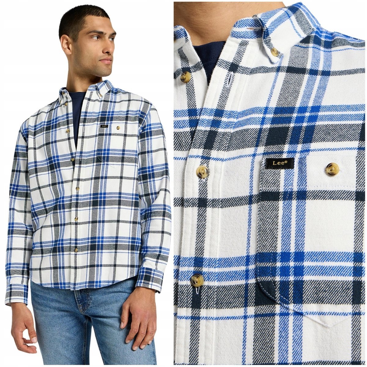 Lee RIVETED SHIRT White luźna mięsista bawełniana koszula w kratę flanela S