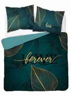Pościel - Detexpol Pościel bawełniana 220x200 Love liście turkusowa złota 4331 A Home 130 - miniaturka - grafika 1