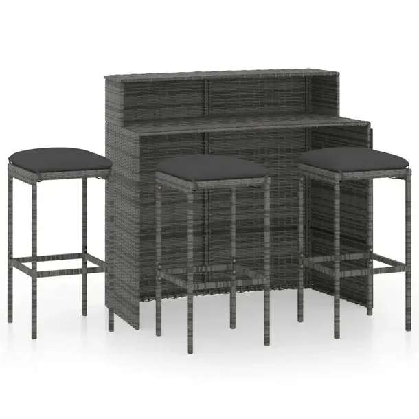 Zestaw mebli barowych szary rattan PE z poduszkami antracytowymi 120x55x110