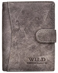 Szary SKÓRZANY Portfel Męski na ZAPINKĘ Pionowy Młodzieżowy ELEGANCKI Wild - Portfele - miniaturka - grafika 1