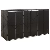 Kosze na śmieci - vidaXL Osłona na 3 kosze na śmieci, czarna, 207x80x117 cm, polirattan - miniaturka - grafika 1