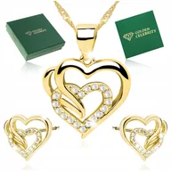 Zestawy biżuterii dla kobiet - ZŁOTY KOMPLET BIŻUTERII ŁAŃCUSZEK NASZYJNIK ZAWIESZKA SERCE + KOLCZYKI 40cm - miniaturka - grafika 1